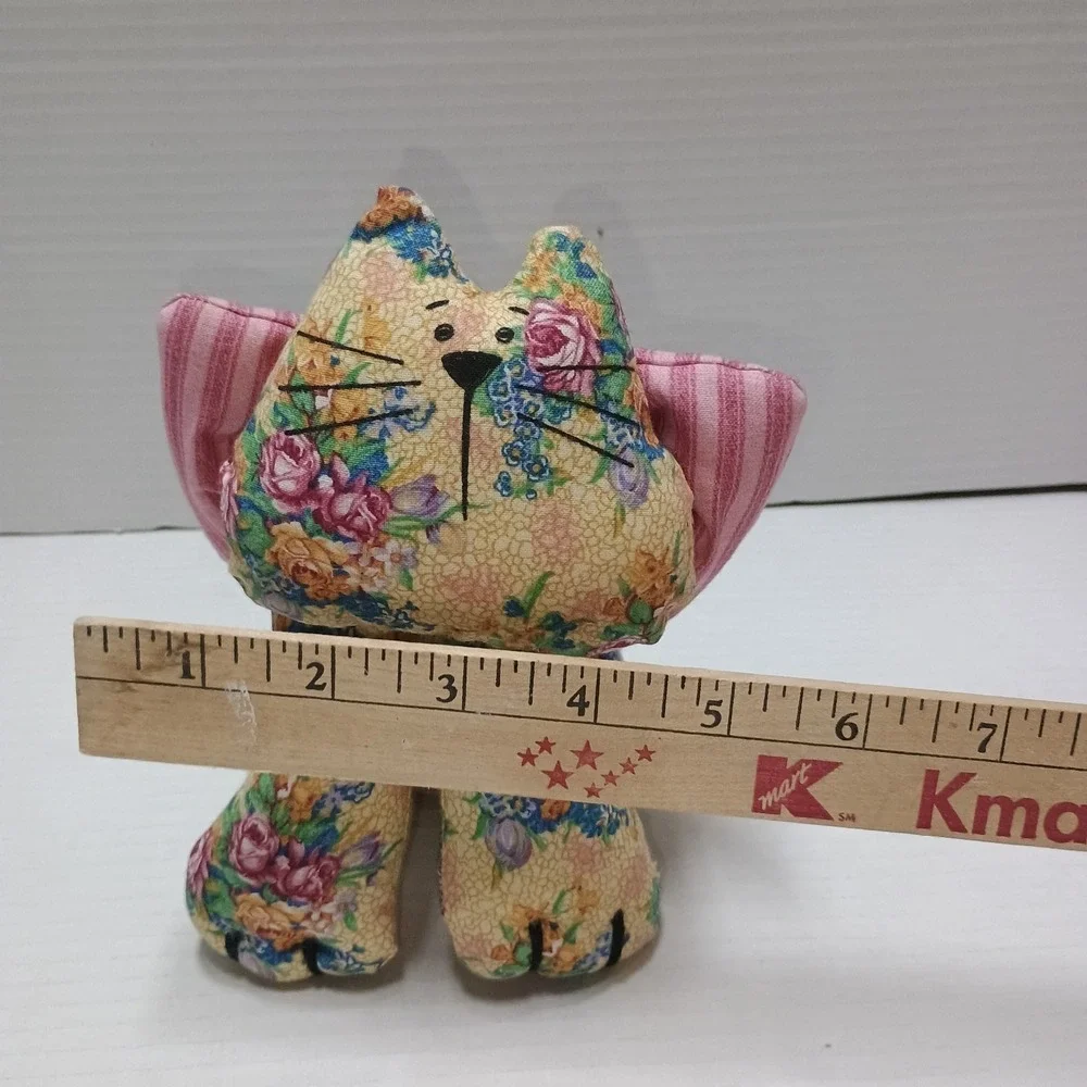 Handmade Fabric Plush Kitten Cat With Bow Shelf Sitter